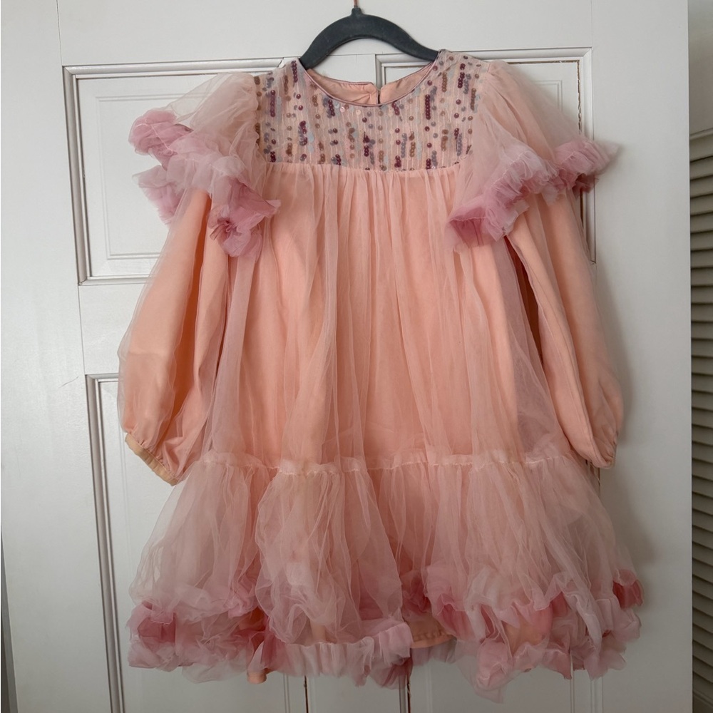Peach Pink Ruffle Tulle Party Dress 4T